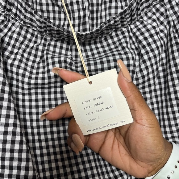 NEW Beach Lunch Lounge Women Top Large Gingham Plaid Off the Shoulder 3/4 Sleeve - Picture 4 of 10